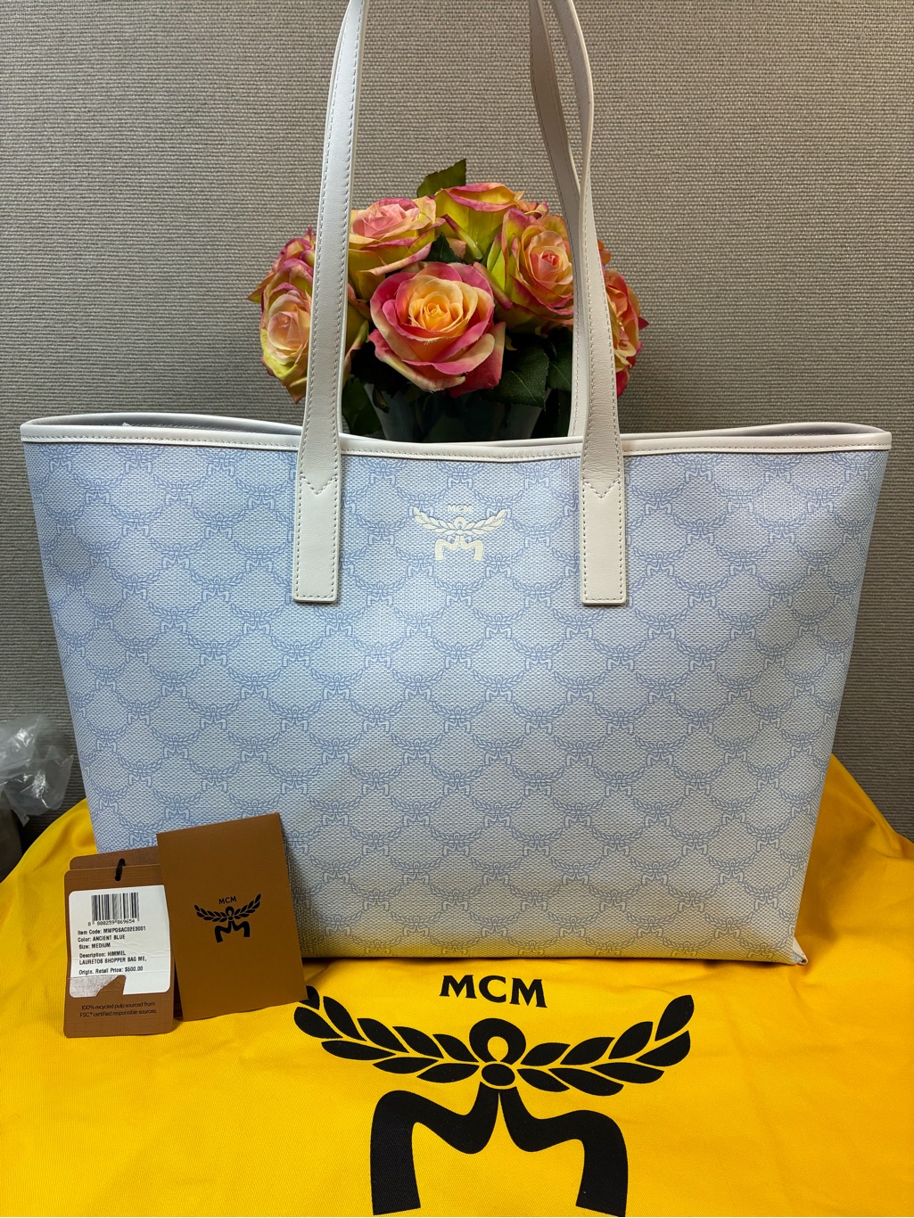 Mcm Medium Ancient Blue Himmel Lauretos Shopper Tote Bag - Nwt Brand New